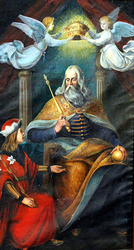 Sv. Štefan a jeho syn Imrich na obraze z kostola sv. Ducha v Moldave nad Bodvou